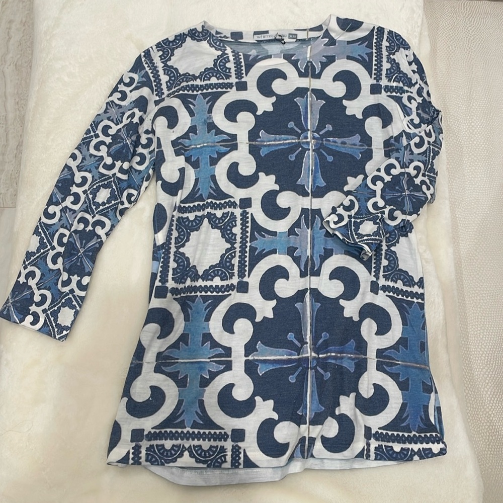 Blue Patterned 3/4 T-Shirt